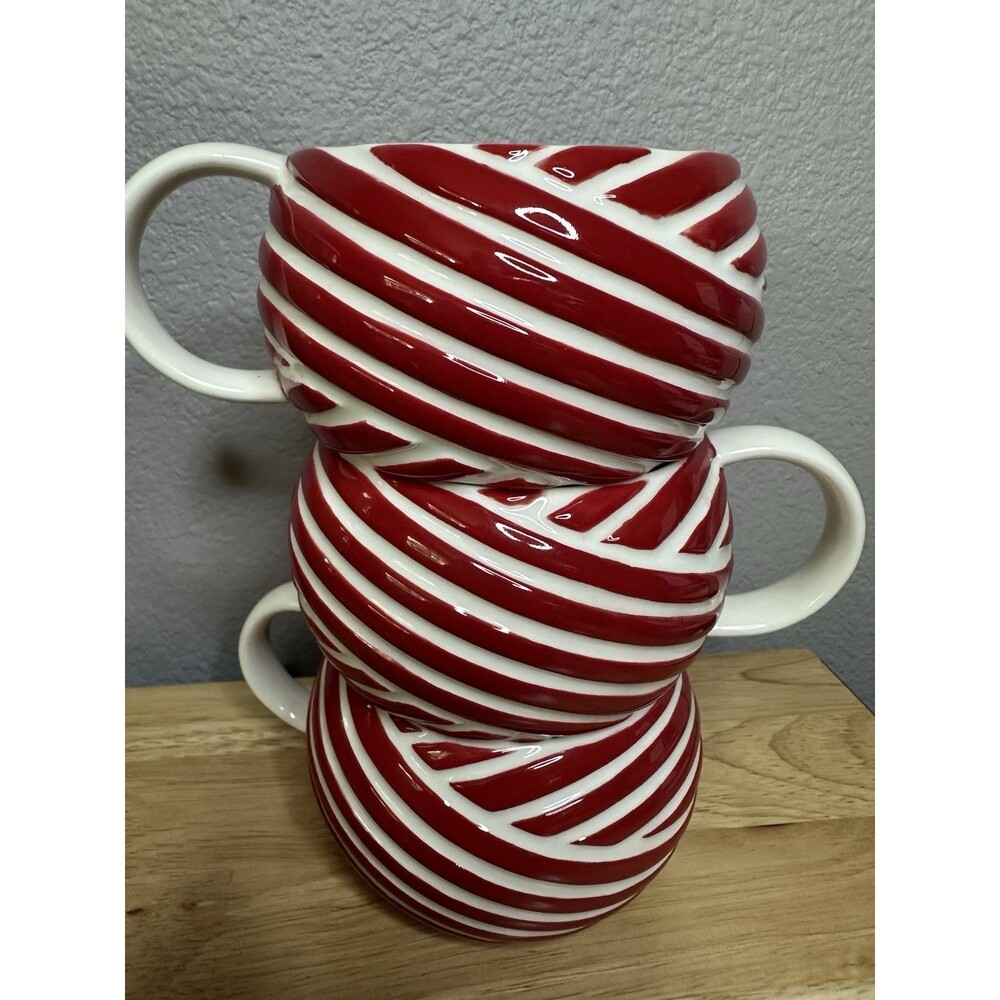 Starbucks 2013 Red White Candy Striped Ceramic Christmas Coffee Mug 12Oz holiday